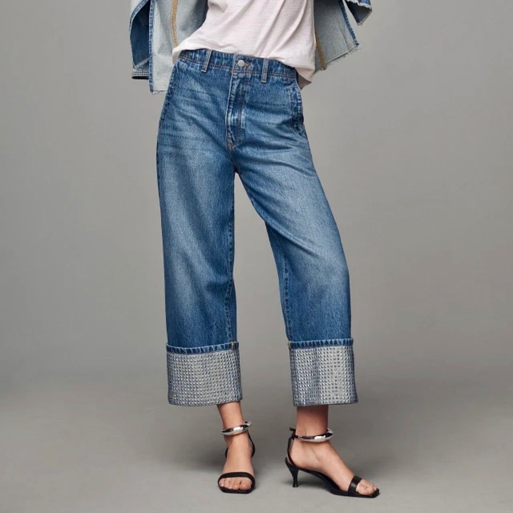 NWT - Lonnie Cuffed High-Rise Crop Jeans By Pilcro: Sparkle Edition, sz 28T